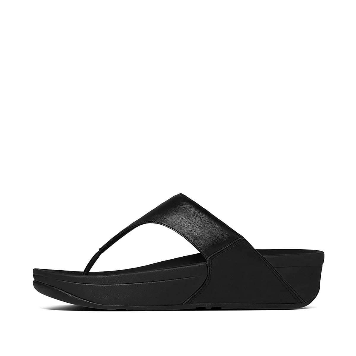Fitflop Women's LULU Leather Toe-Post Sandals - Black, UA0412369